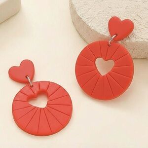 Heart Pattern Arch Dangle Studs - Handmade Clay Earrings - Valentine’s Day